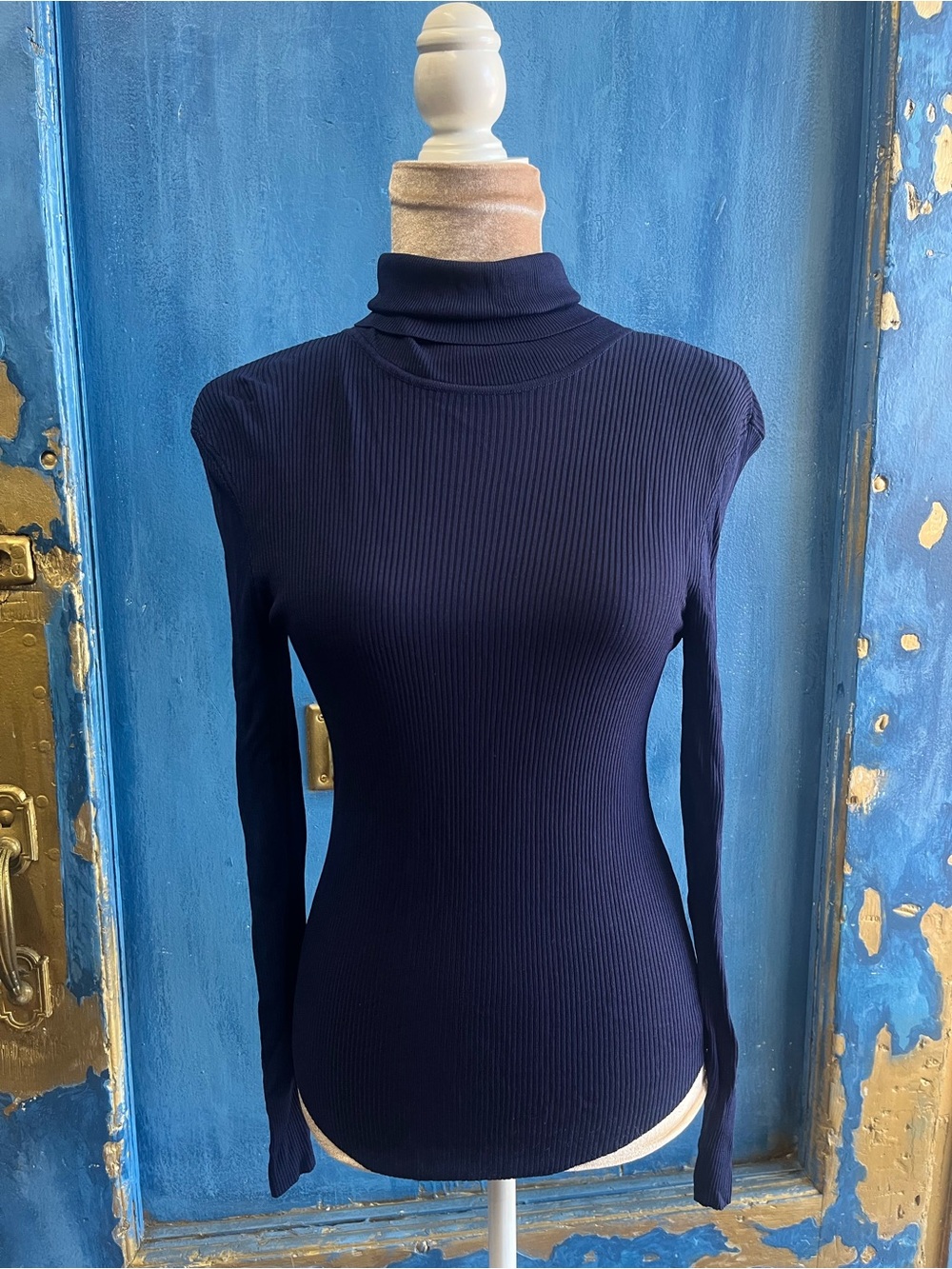 Zara Navy Ribbed Turtleneck Sweater